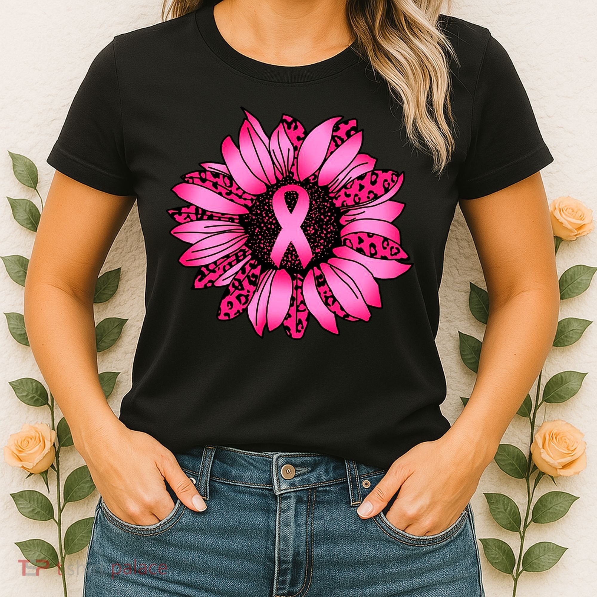 Sunflower Pink Ribbon Breast Cancer Awareness Women's T-Shirt