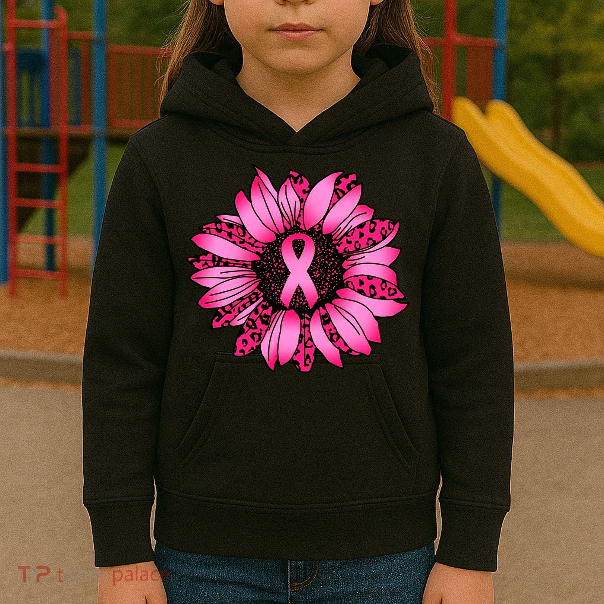 Sunflower Pink Ribbon Breast Cancer Awareness Kids Hoodie