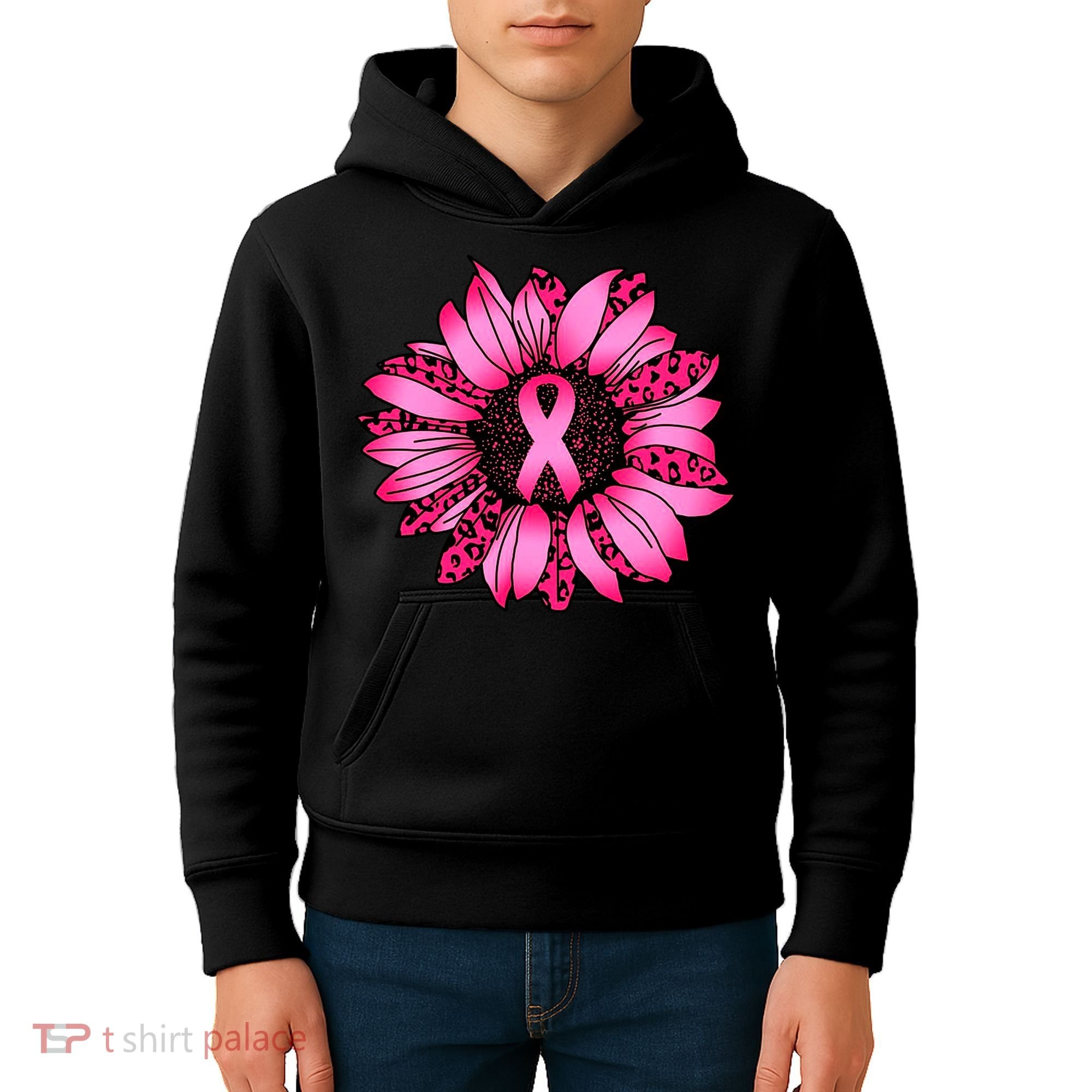 Sunflower Pink Ribbon Breast Cancer Awareness Kids Hoodie