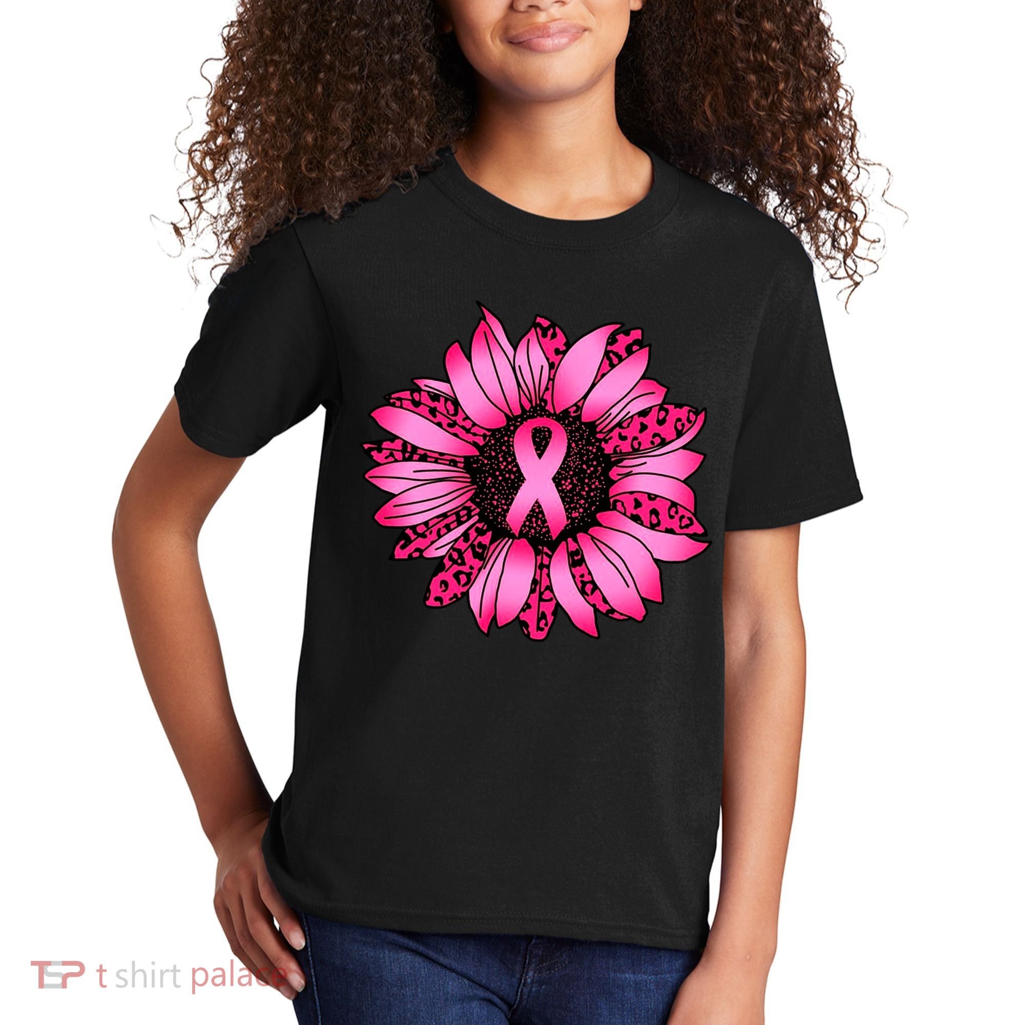 Sunflower Pink Ribbon Breast Cancer Awareness Kids T-Shirt