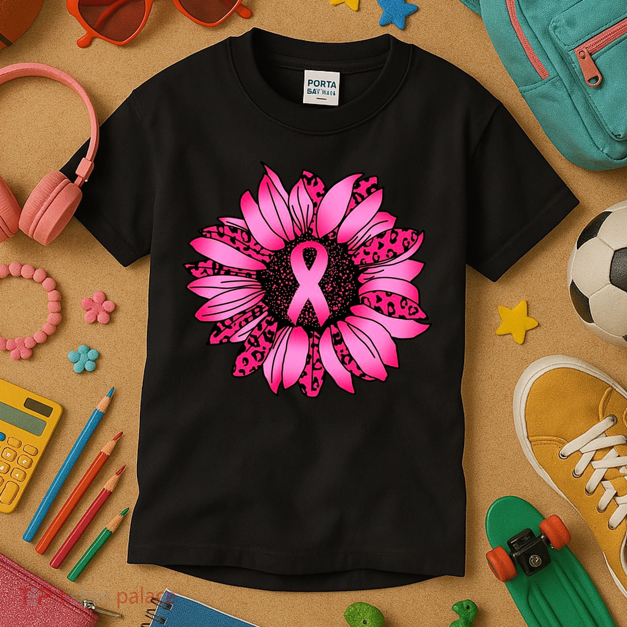 Sunflower Pink Ribbon Breast Cancer Awareness Kids T-Shirt