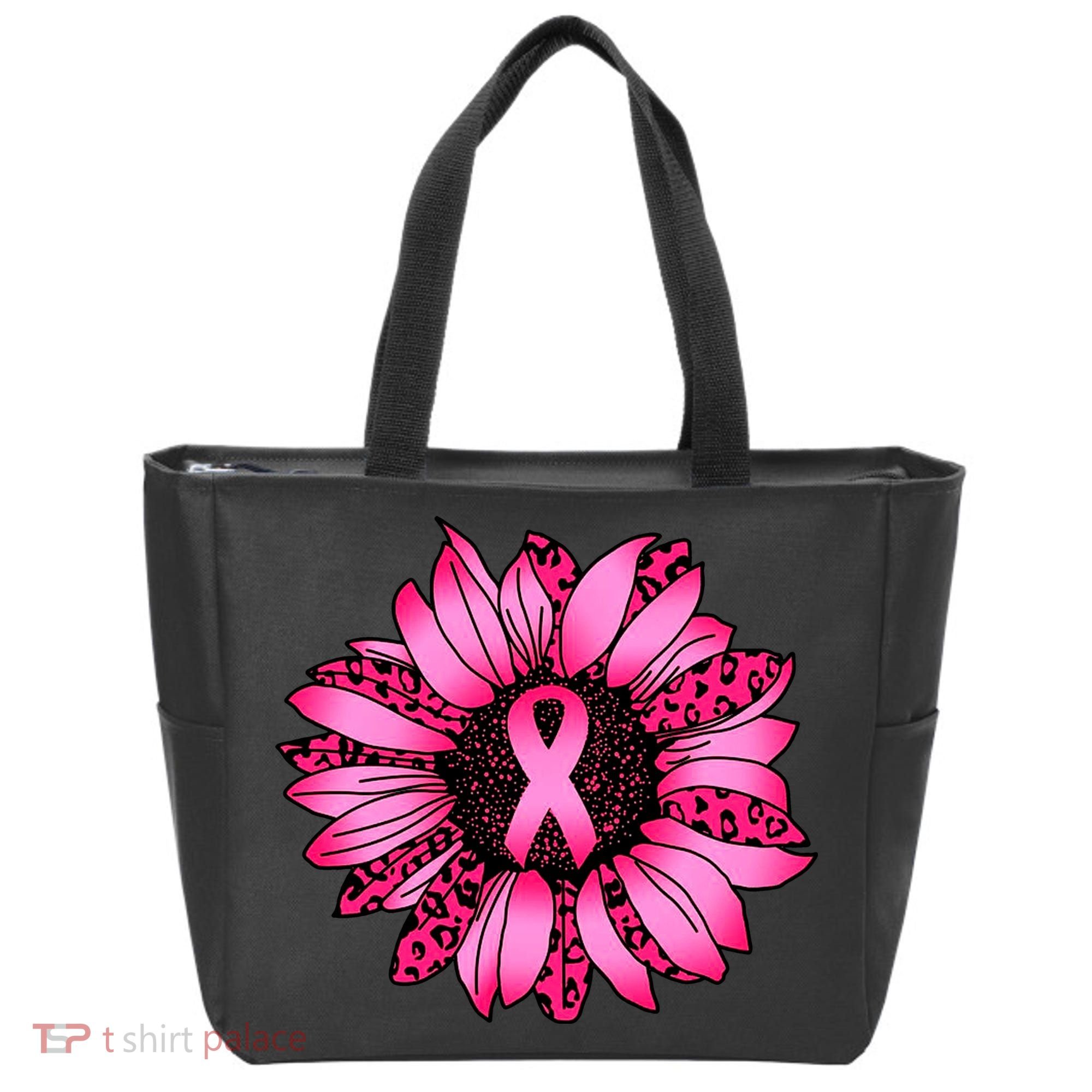 Sunflower Pink Ribbon Breast Cancer Awareness Tote Bag