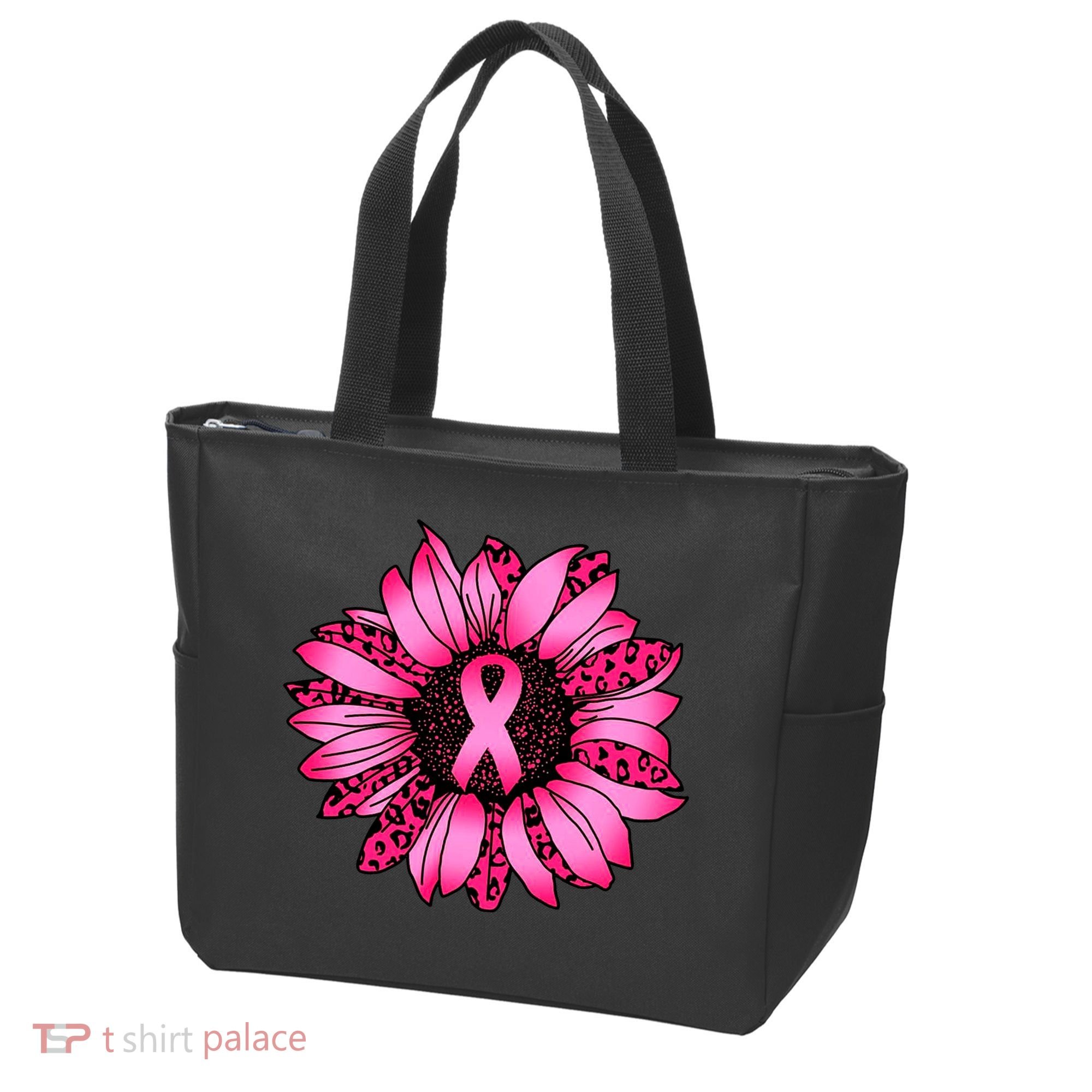 Sunflower Pink Ribbon Breast Cancer Awareness Tote Bag