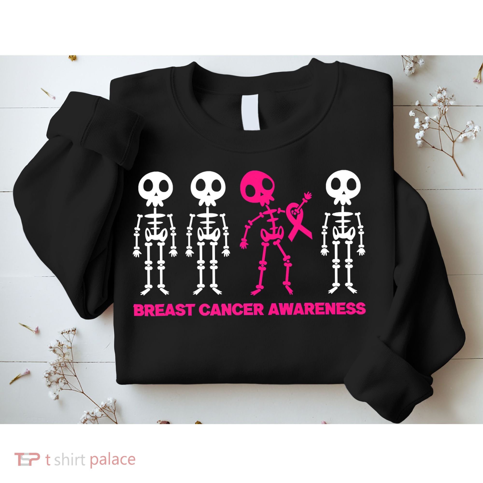 Skeleton Pink Ribbon Breast Cancer Awareness Halloween Boys Sweatshirt