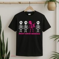 Skeleton Pink Ribbon Breast Cancer Awareness Halloween Boys T-Shirt thumb 2