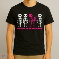 Skeleton Pink Ribbon Breast Cancer Awareness Halloween Boys T-Shirt thumb 3