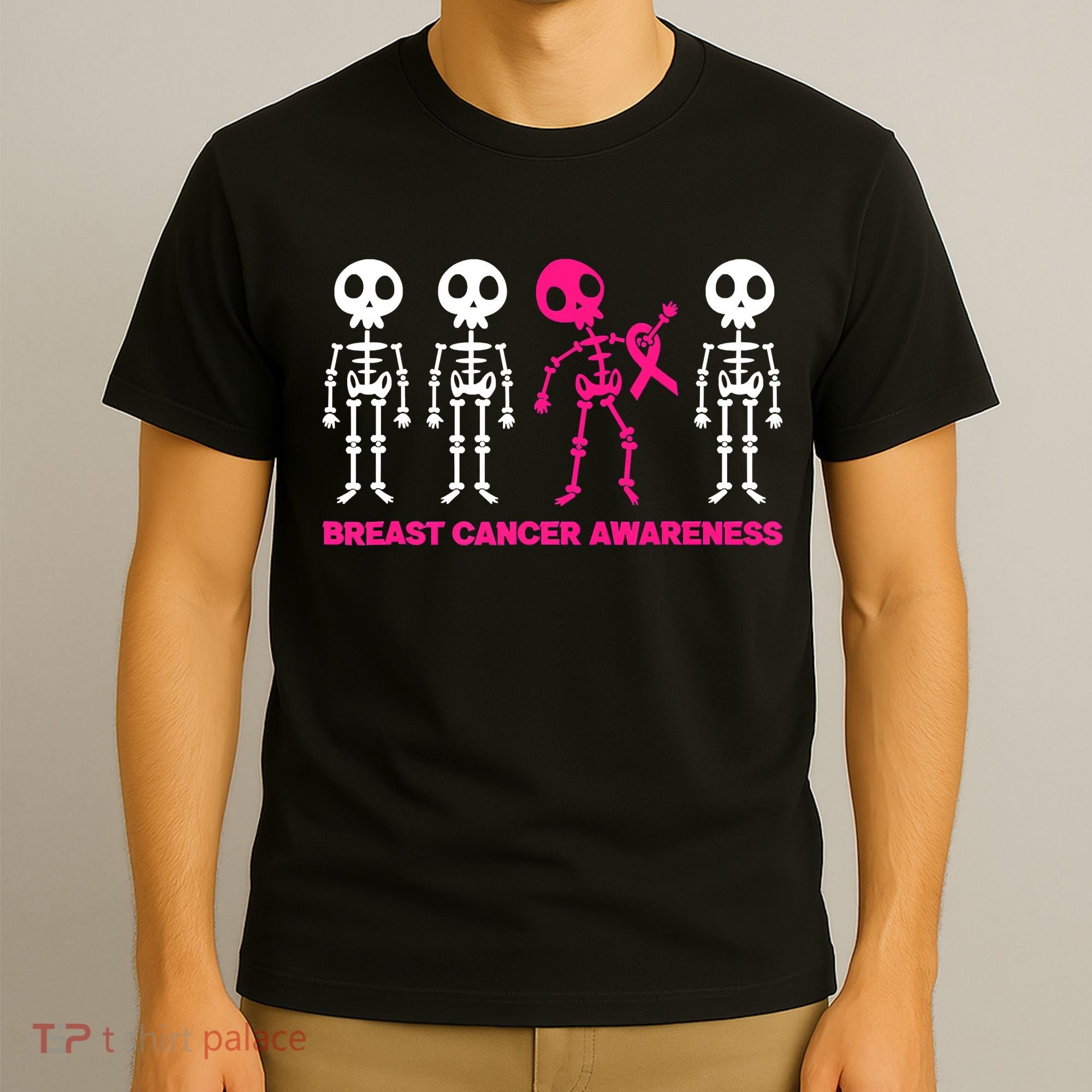 Skeleton Pink Ribbon Breast Cancer Awareness Halloween Boys T-Shirt