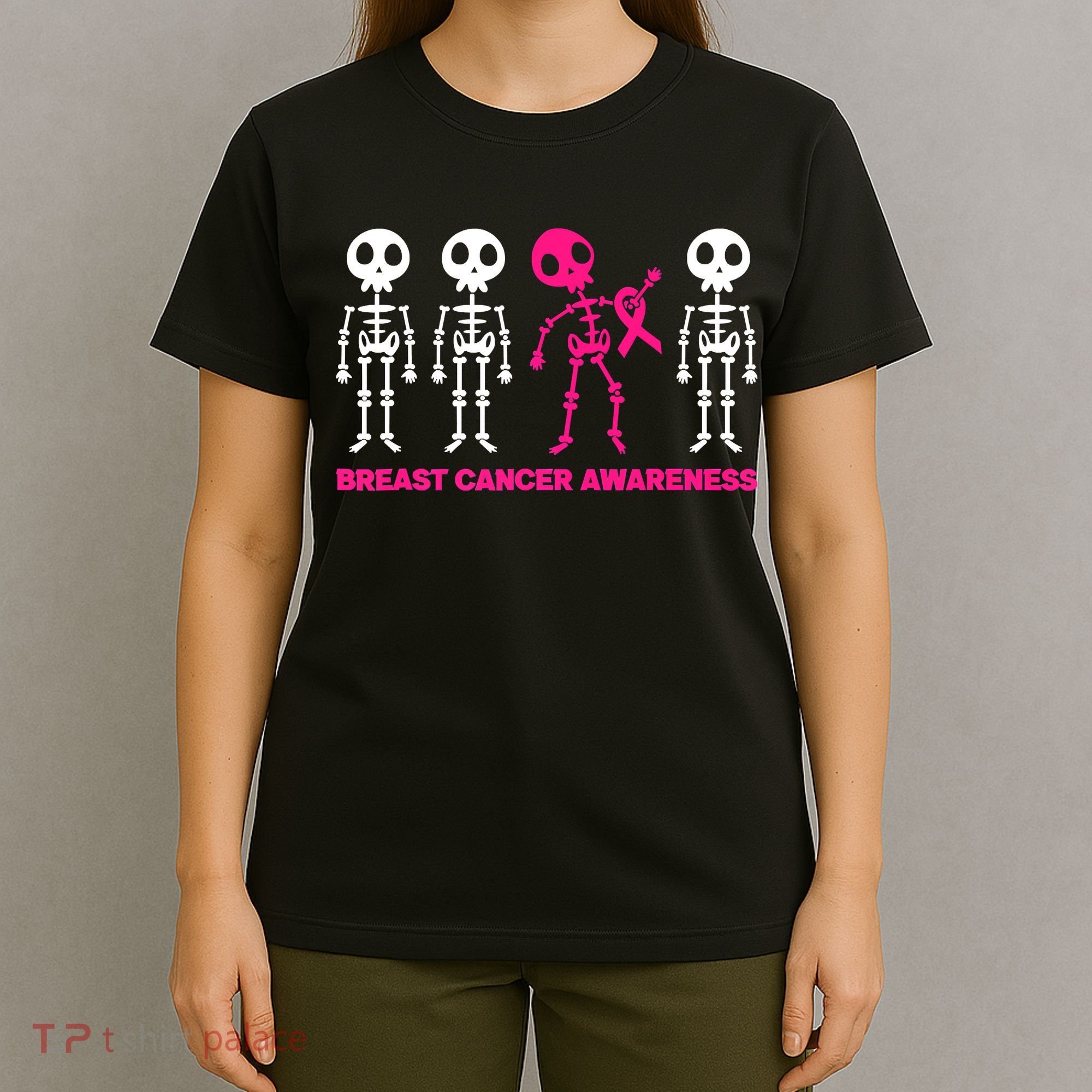 Skeleton Pink Ribbon Breast Cancer Awareness Halloween Boys T-Shirt