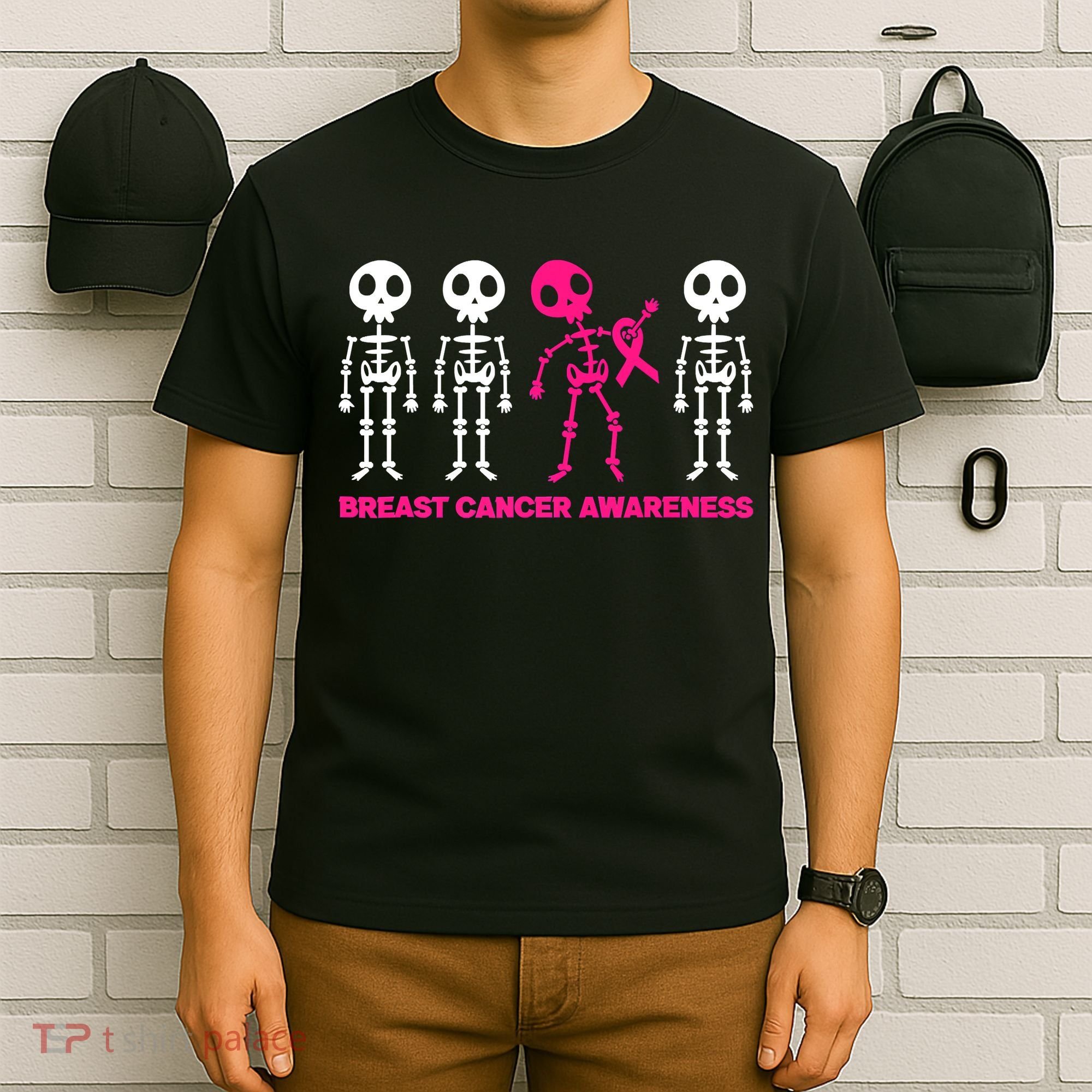 Skeleton Pink Ribbon Breast Cancer Awareness Halloween Boys T-Shirt
