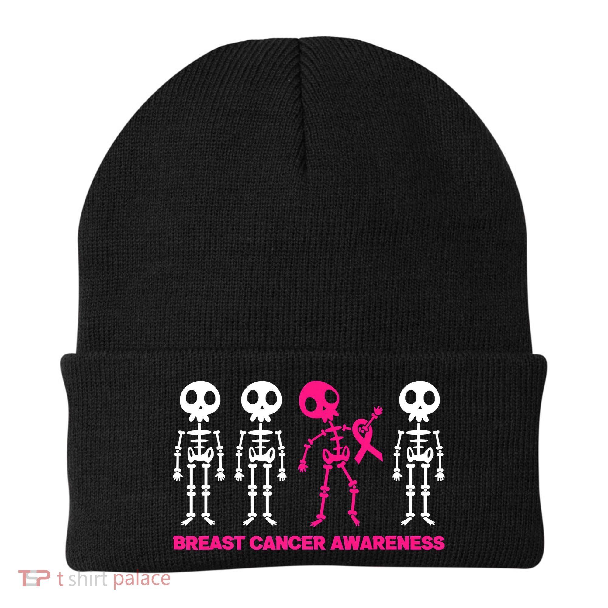 Skeleton Pink Ribbon Breast Cancer Awareness Halloween Boys Beanie