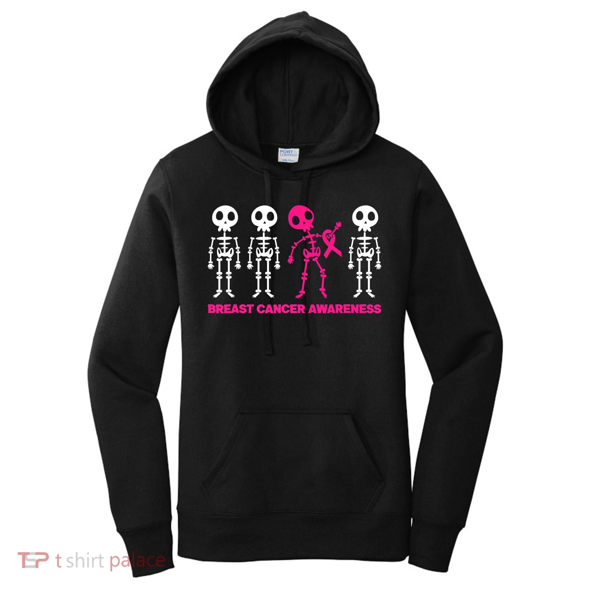 Skeleton Pink Ribbon Breast Cancer Awareness Halloween Boys Women's Hoodie