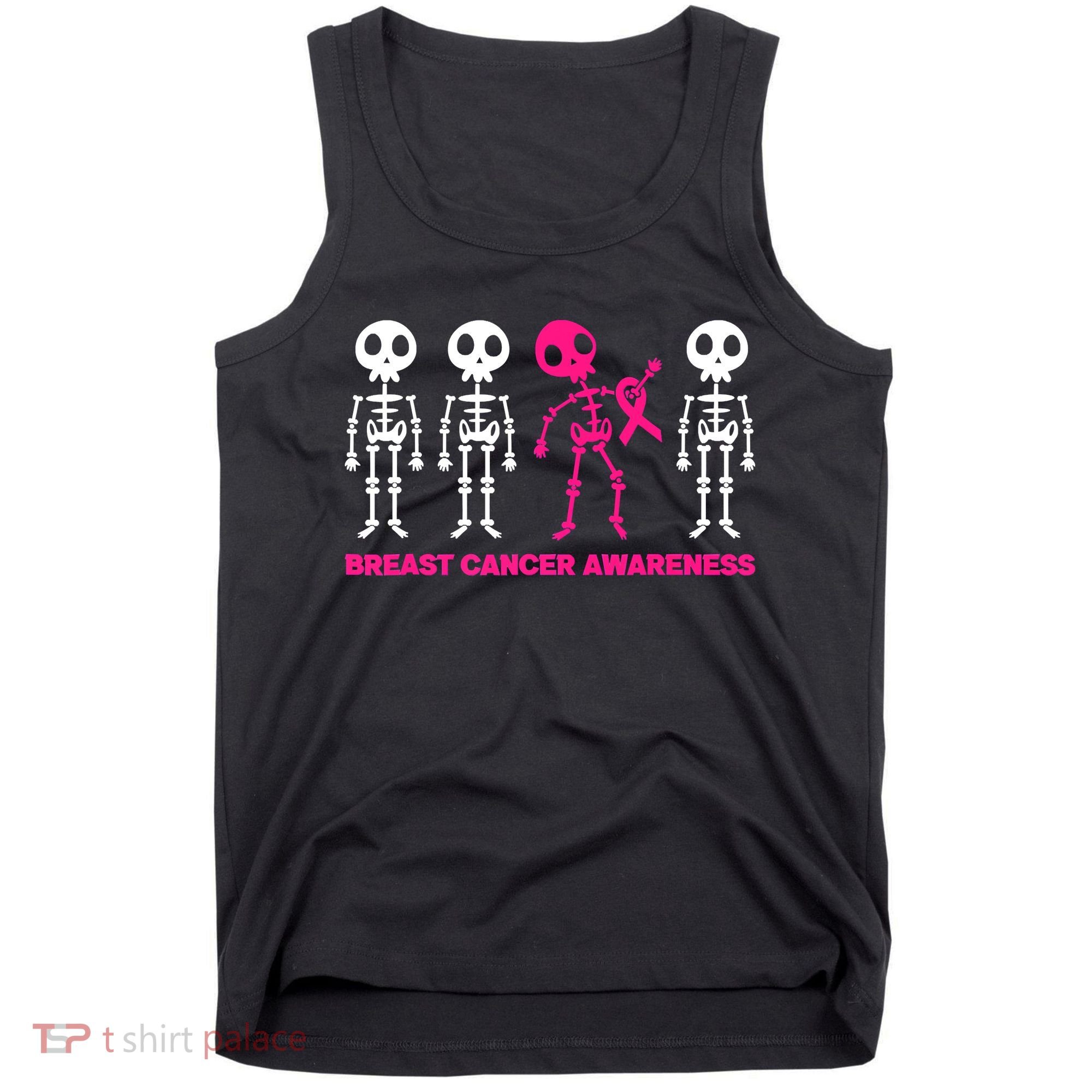 Skeleton Pink Ribbon Breast Cancer Awareness Halloween Boys Tank Top