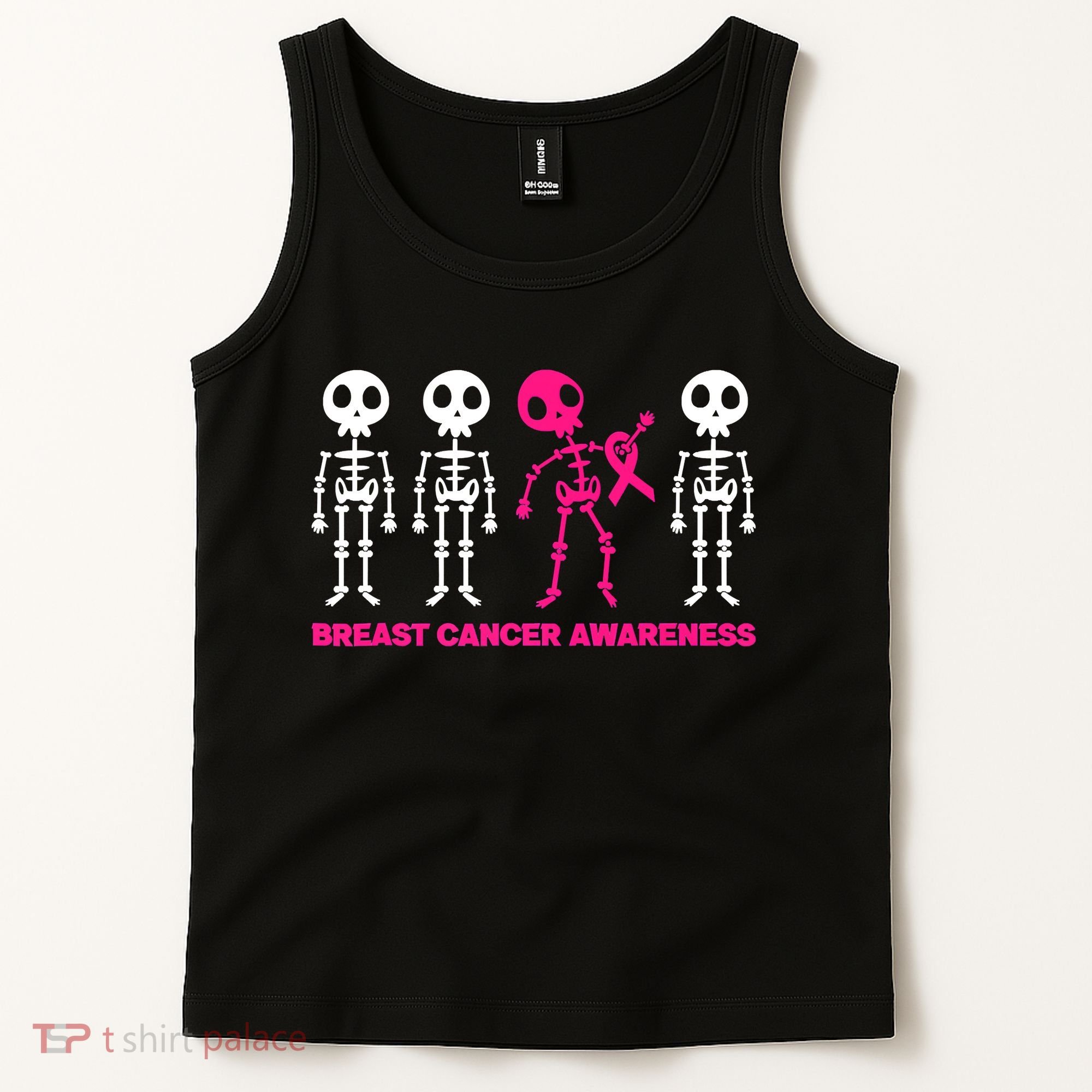 Skeleton Pink Ribbon Breast Cancer Awareness Halloween Boys Tank Top