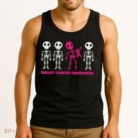 Skeleton Pink Ribbon Breast Cancer Awareness Halloween Boys Tank Top thumb 3
