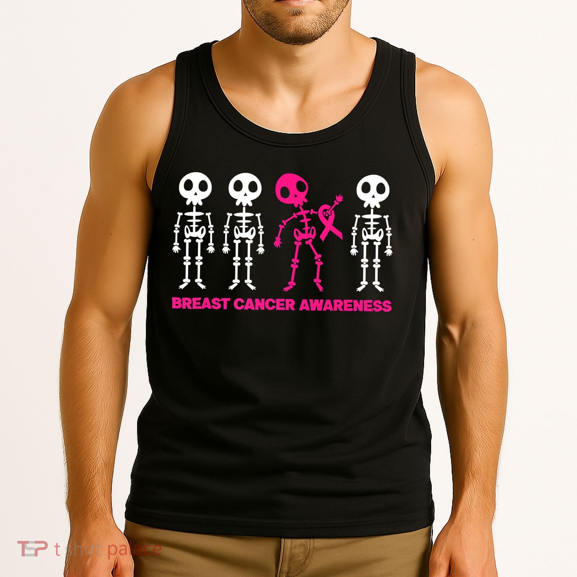 Skeleton Pink Ribbon Breast Cancer Awareness Halloween Boys Tank Top