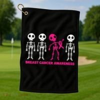Skeleton Pink Ribbon Breast Cancer Awareness Halloween Boys Golf Towel thumb 1