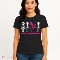 Skeleton Pink Ribbon Breast Cancer Awareness Halloween Boys Women's T-Shirt thumb 4