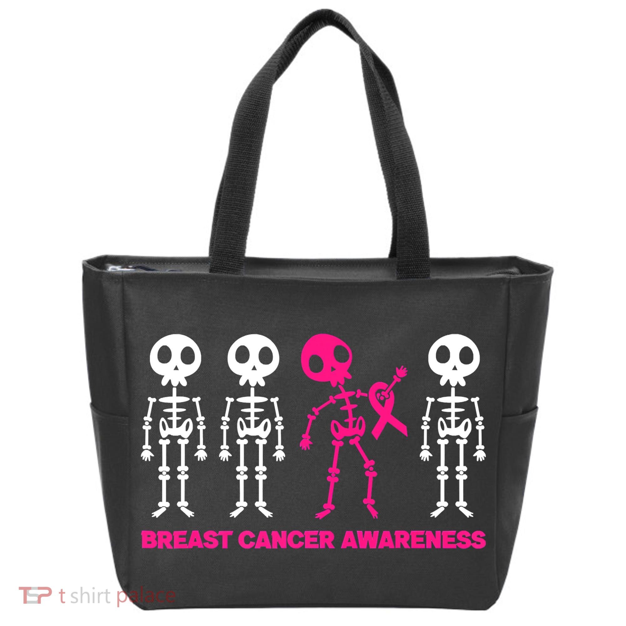 Skeleton Pink Ribbon Breast Cancer Awareness Halloween Boys Tote Bag