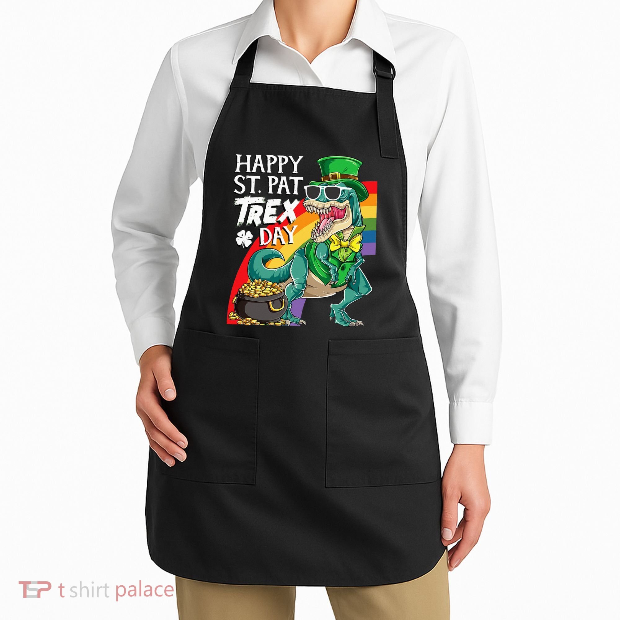 St Pat Rex Day Dinosaur St Patricks Day Apron