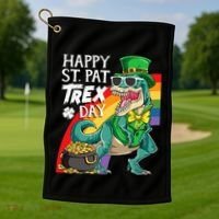 St Pat Rex Day Dinosaur St Patricks Day Golf Towel thumb 1