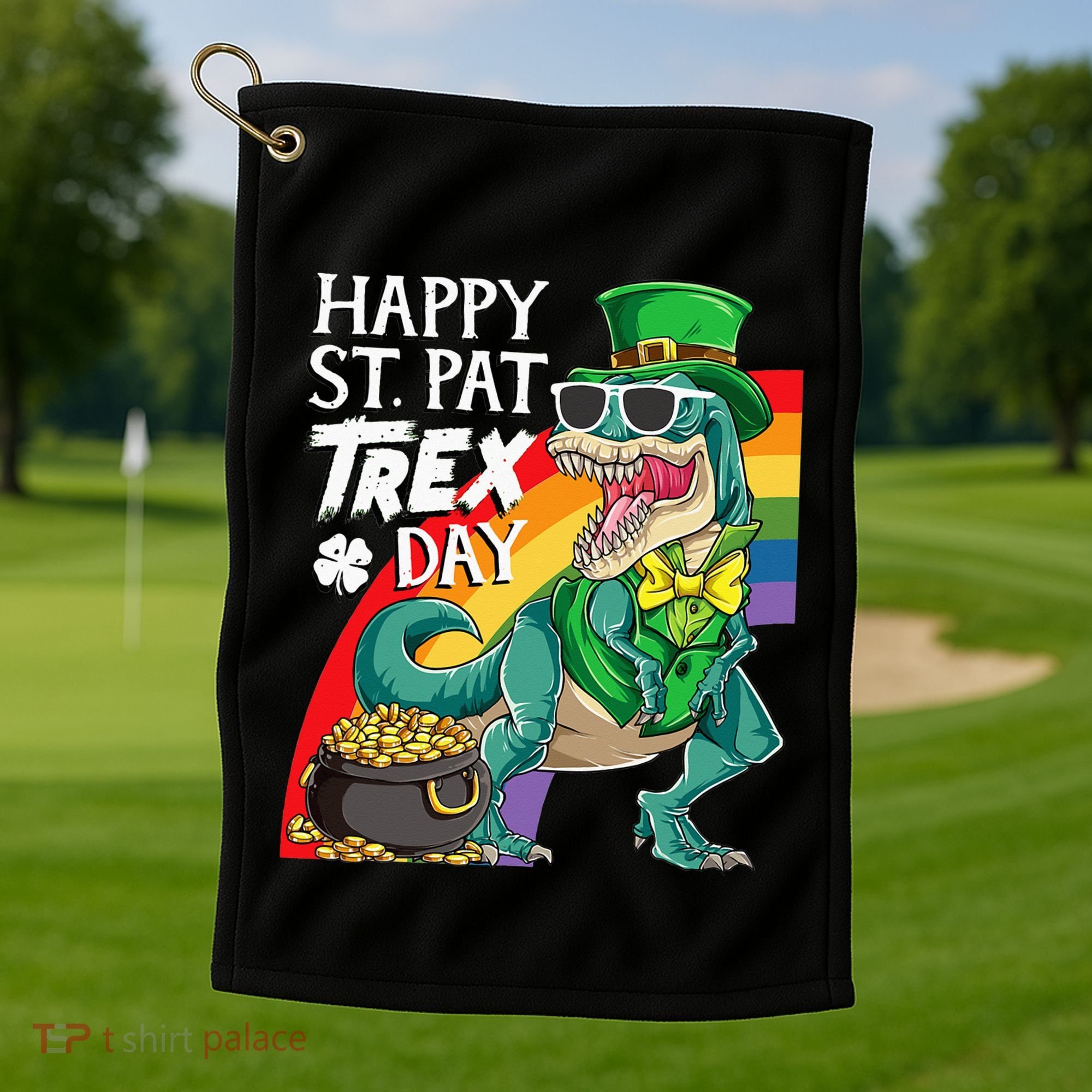 St Pat Rex Day Dinosaur St Patricks Day Golf Towel