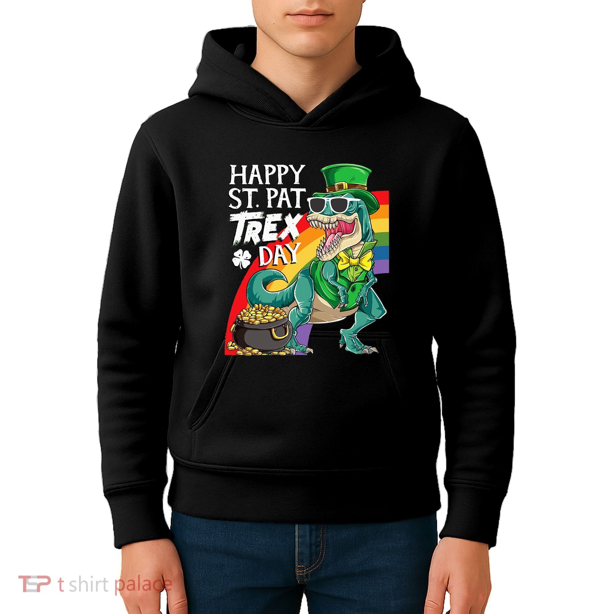 St Pat Rex Day Dinosaur St Patricks Day Kids Hoodie