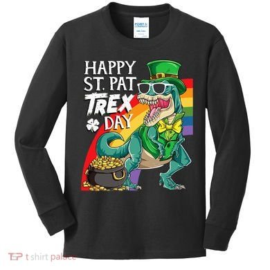St Pat Rex Day Dinosaur St Patricks Day Kids Long Sleeve Shirt
