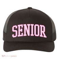 Senior Pink Retro Graduation Yupoong Adult 5-Panel Trucker Hat thumb 0