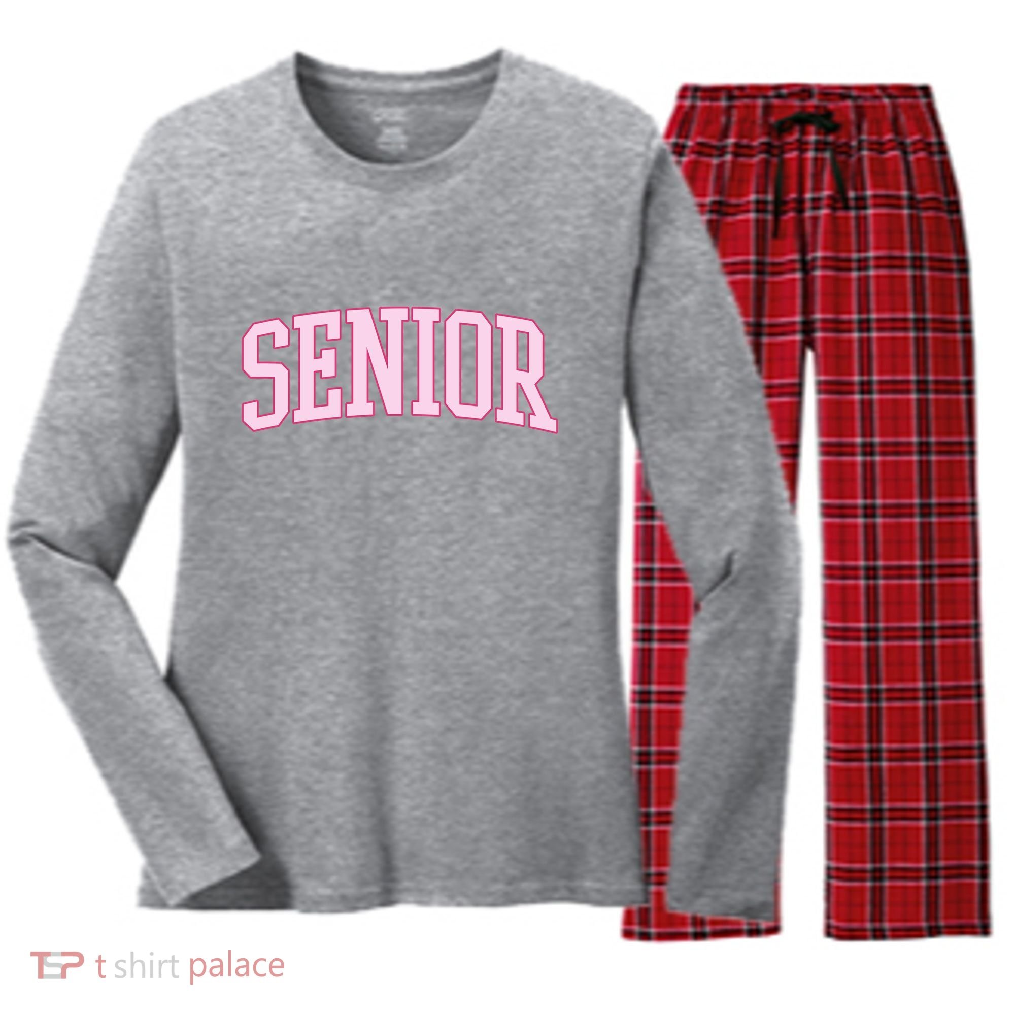 Senior Pink Retro Graduation Women's Long Sleeve Flannel Pajama Set 