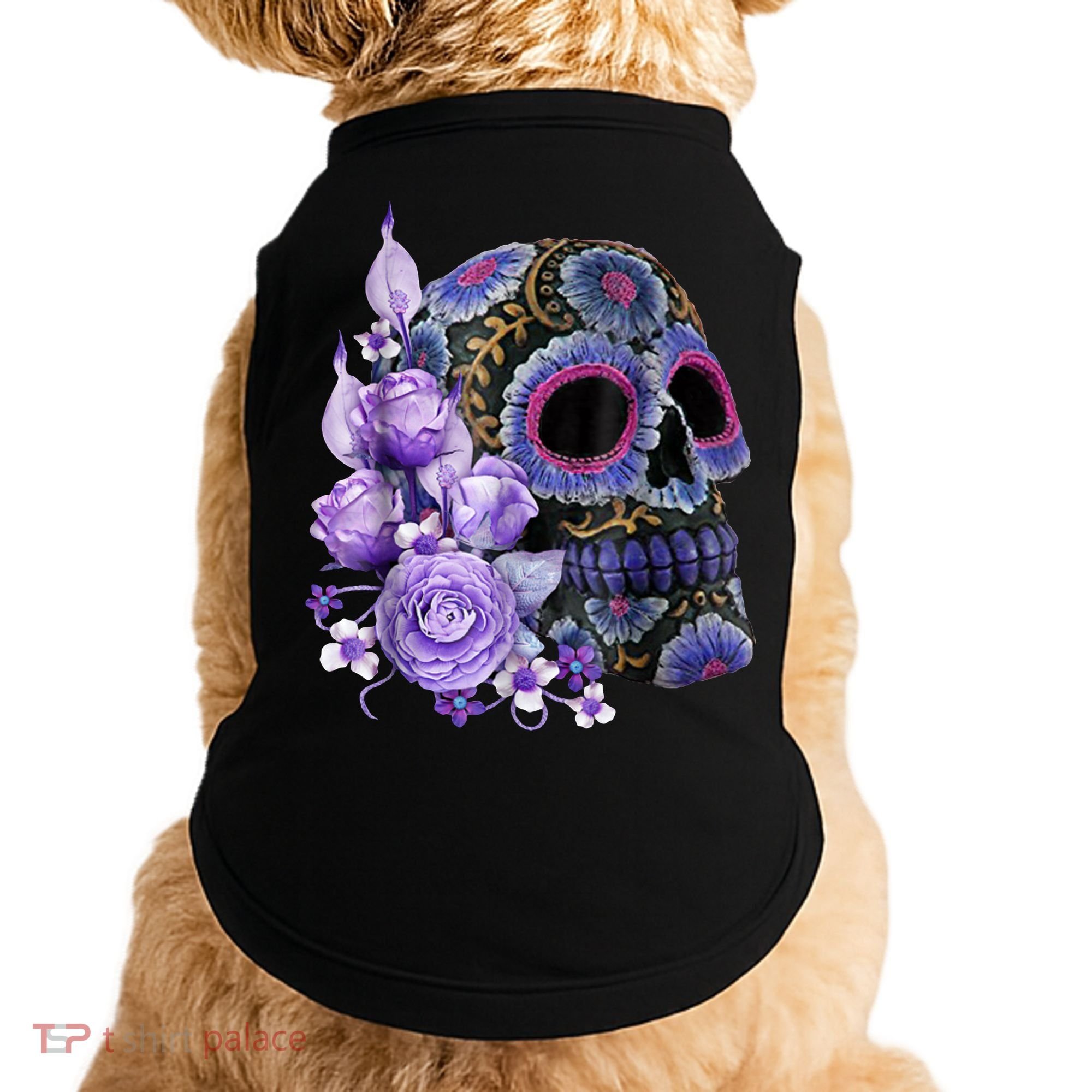 Sugar Purple Rose Skull Floral Doggie Tank