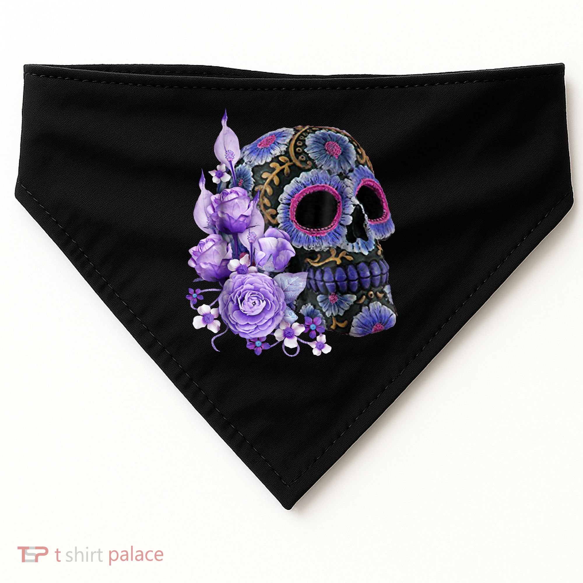 Sugar Purple Rose Skull Floral USA-Made Doggie Bandana