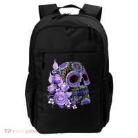 Sugar Purple Rose Skull Floral Backpack thumb 0