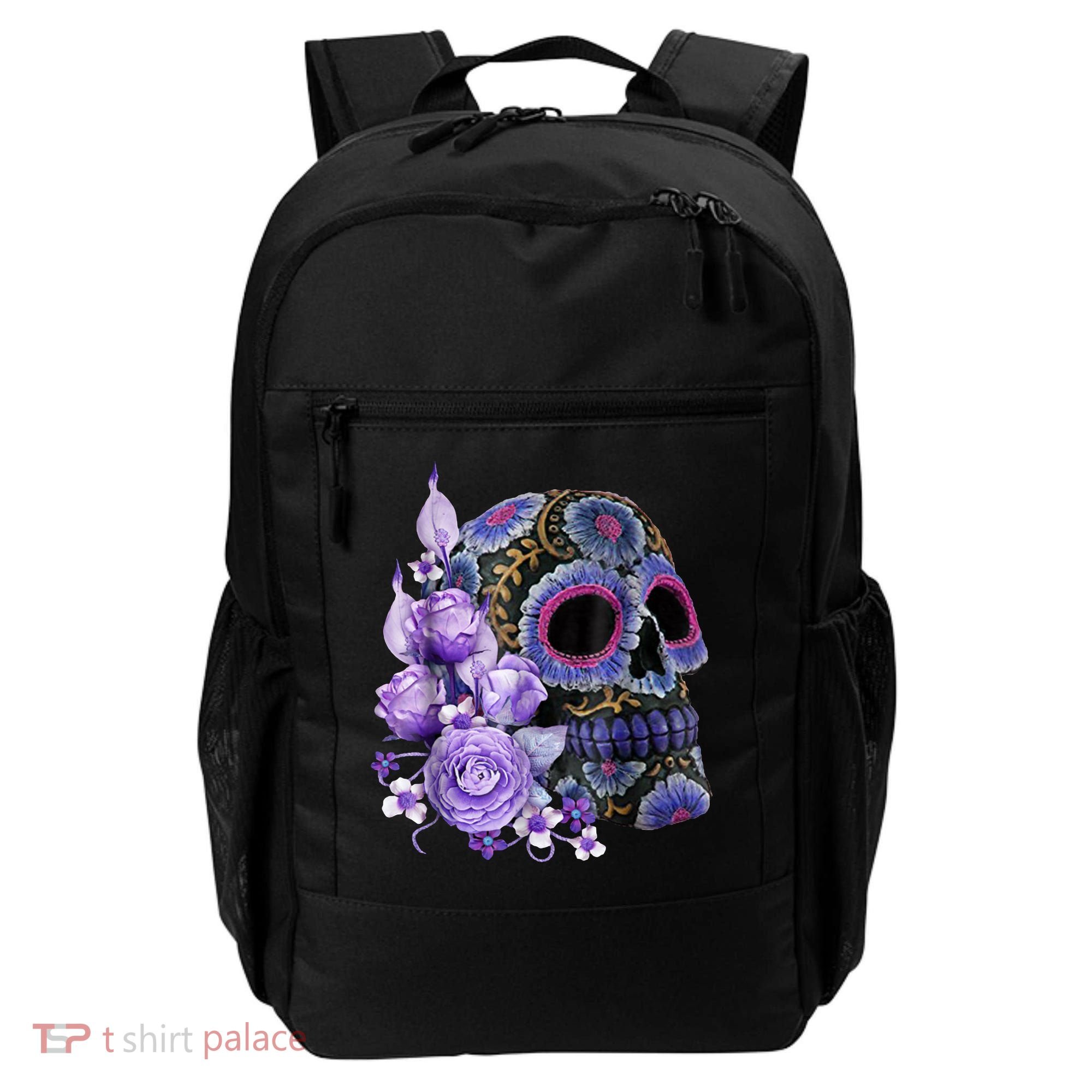 Sugar Purple Rose Skull Floral Backpack