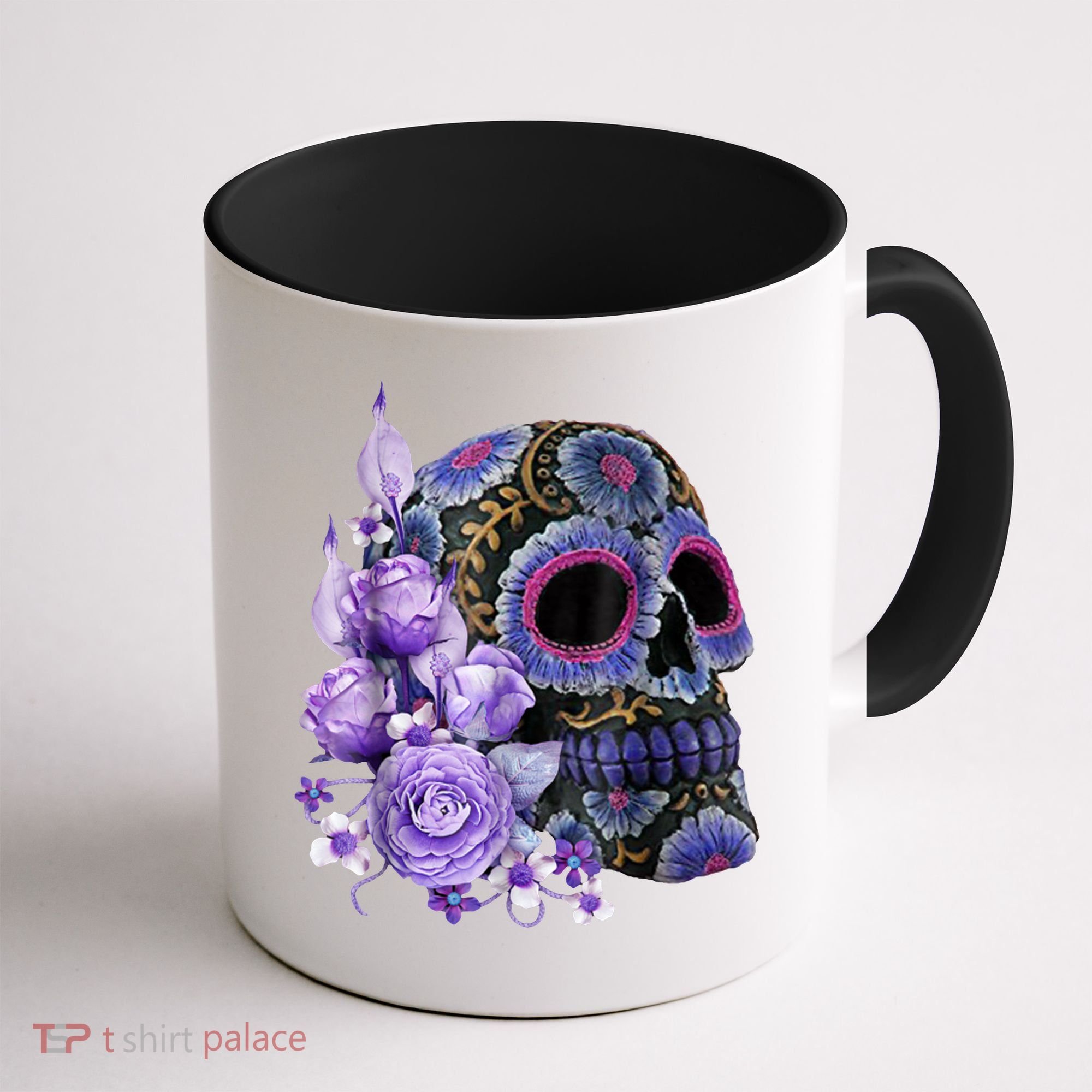 Sugar Purple Rose Skull Floral Coffee Mug