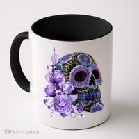 Sugar Purple Rose Skull Floral Coffee Mug thumb 0