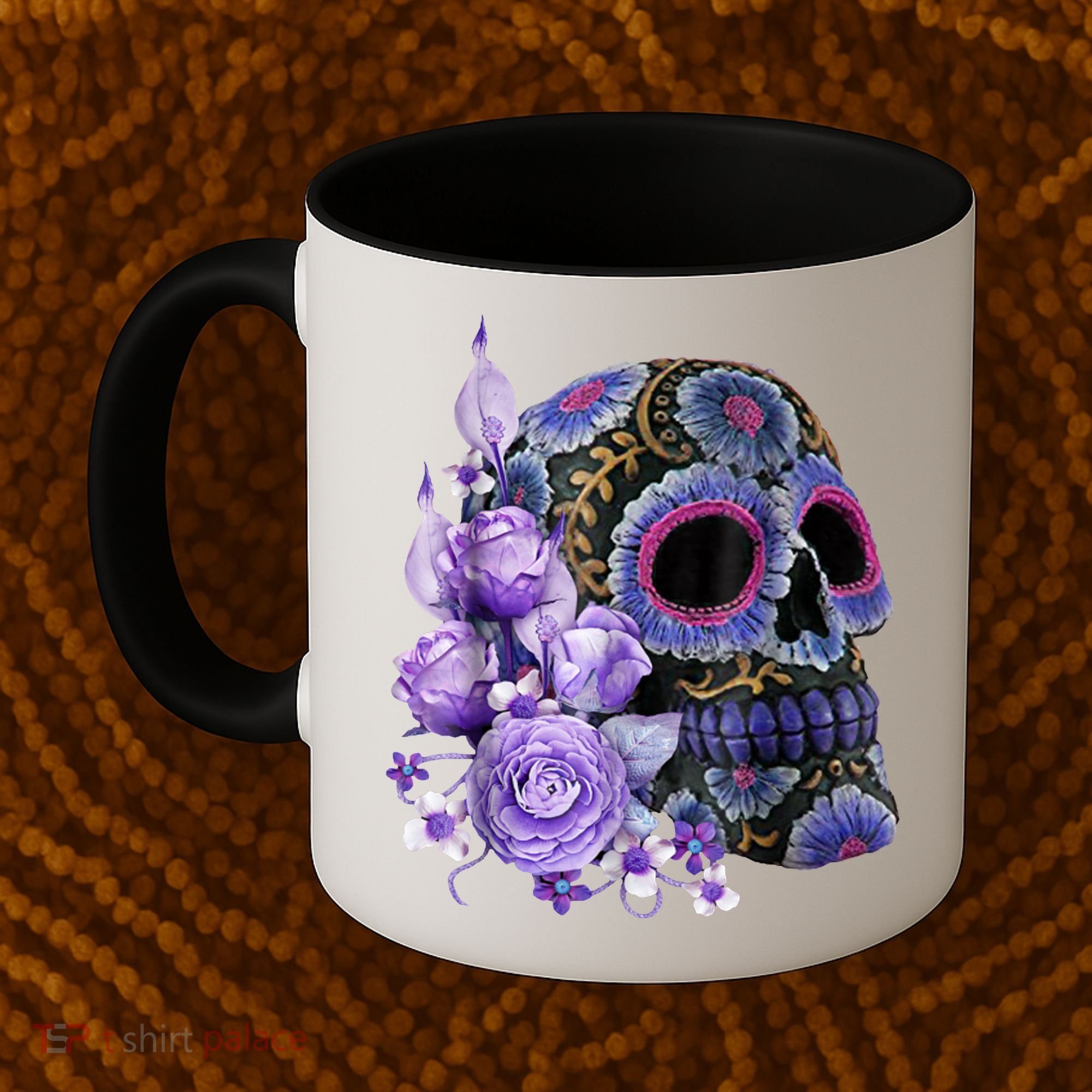 Sugar Purple Rose Skull Floral Coffee Mug
