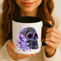 Sugar Purple Rose Skull Floral Coffee Mug thumb 3