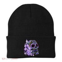 Sugar Purple Rose Skull Floral Beanie thumb 0