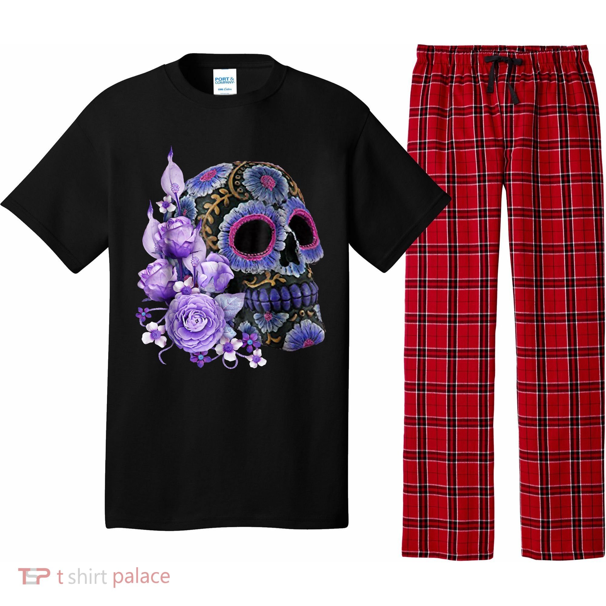 Sugar Purple Rose Skull Floral Pajama Set