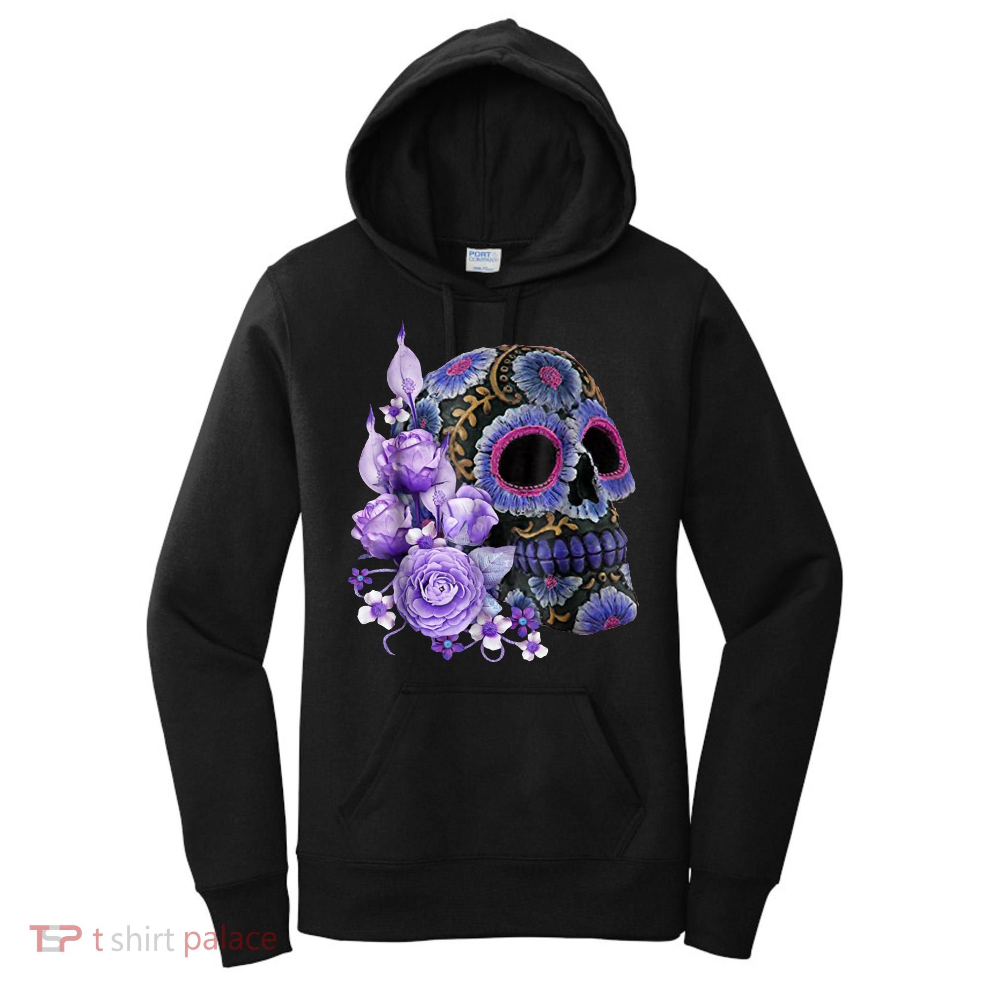 Sugar Purple Rose Skull Floral Women's Hoodie