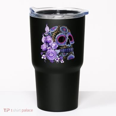 Sugar Purple Rose Skull Floral Tumbler
