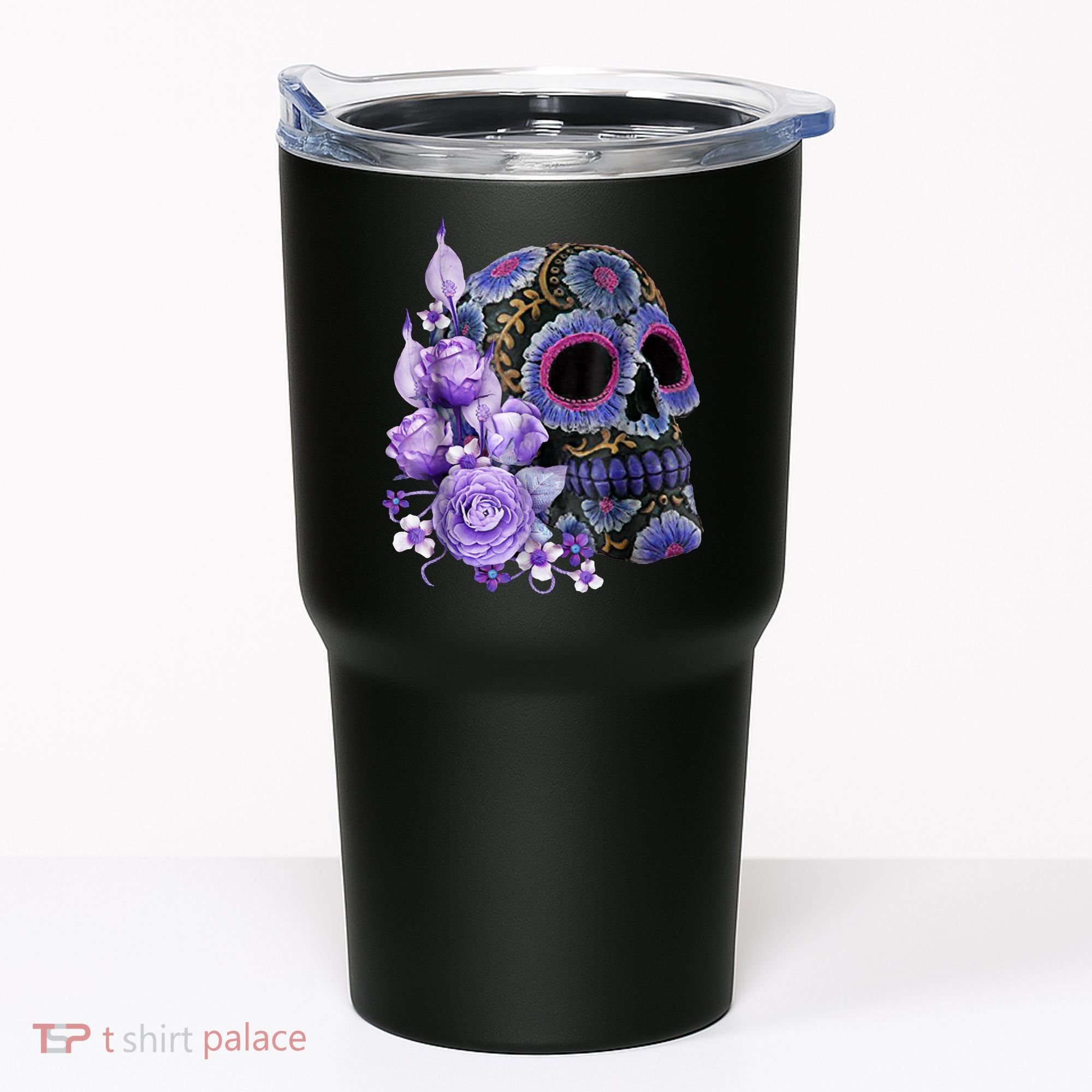 Sugar Purple Rose Skull Floral Tumbler