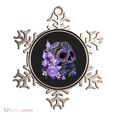 Sugar Purple Rose Skull Floral Ornament