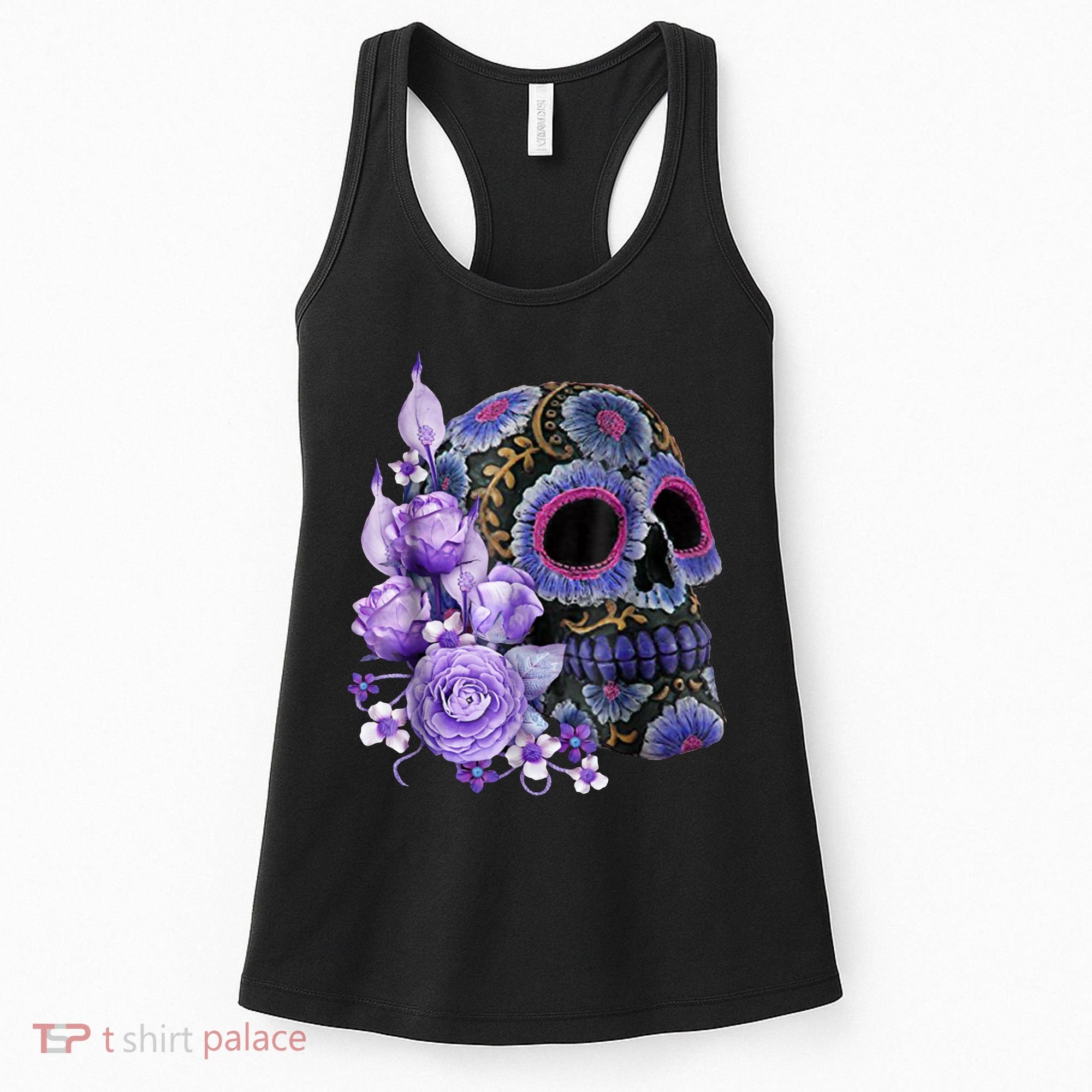 Sugar Purple Rose Skull Floral Women's Tank Top