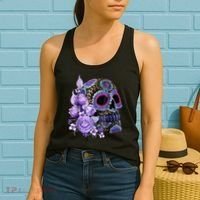 Sugar Purple Rose Skull Floral Women's Tank Top thumb 2