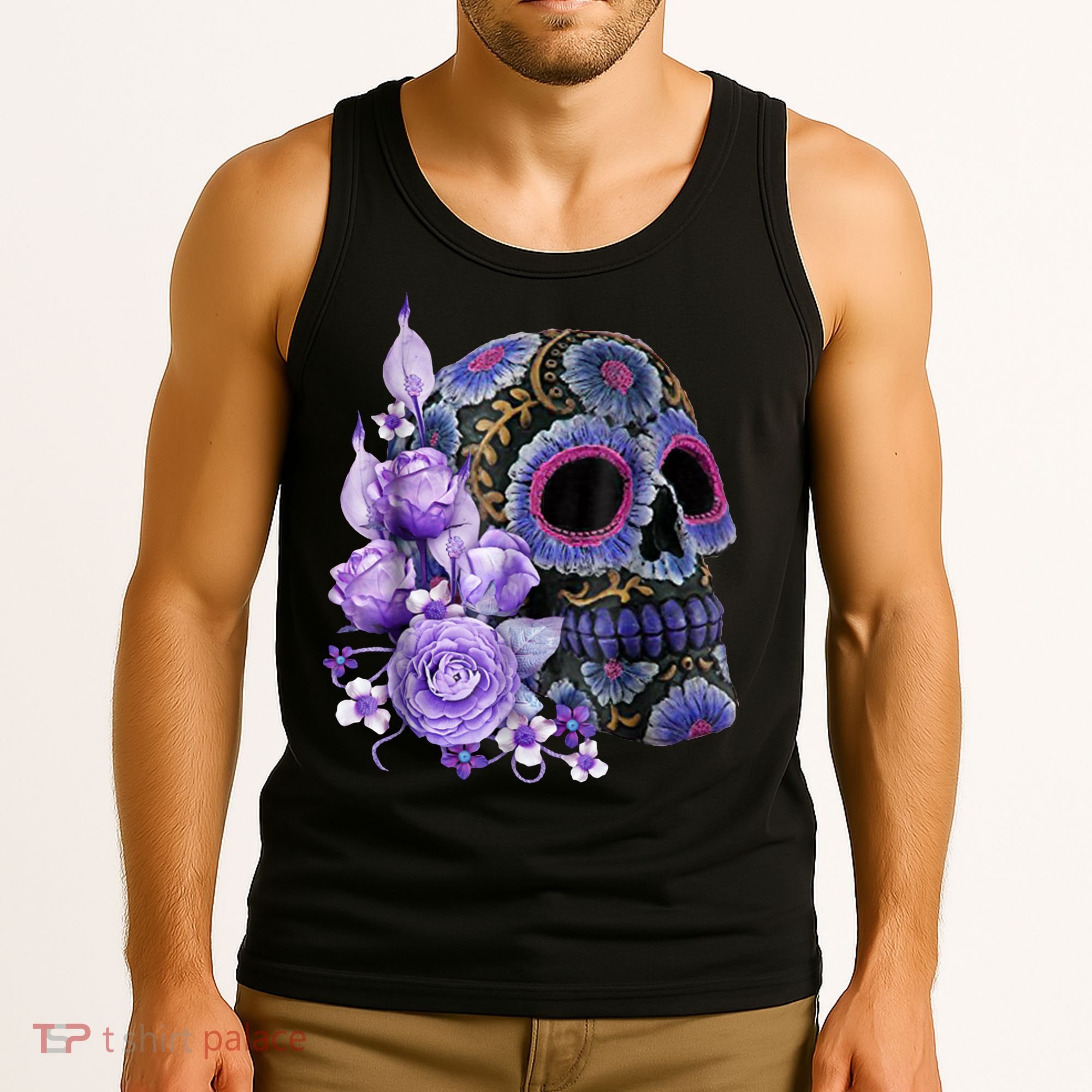 Sugar Purple Rose Skull Floral Tank Top