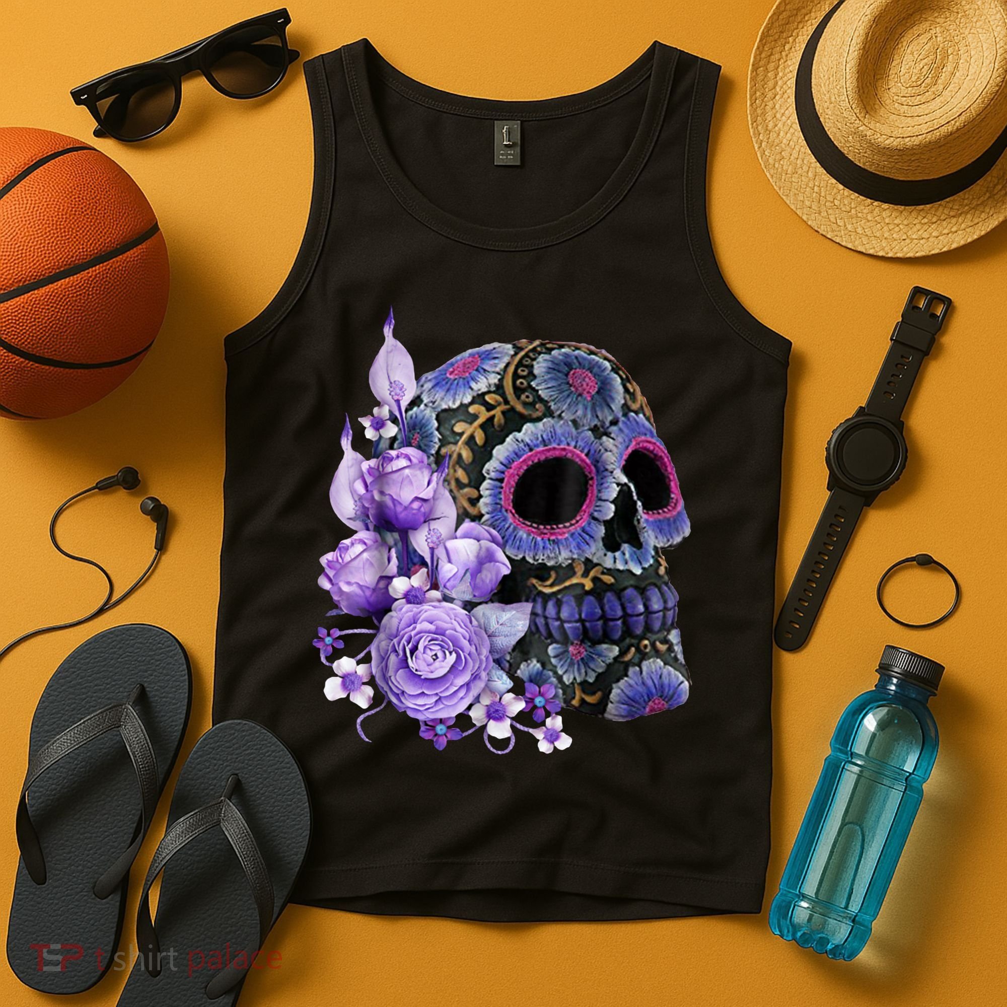 Sugar Purple Rose Skull Floral Tank Top