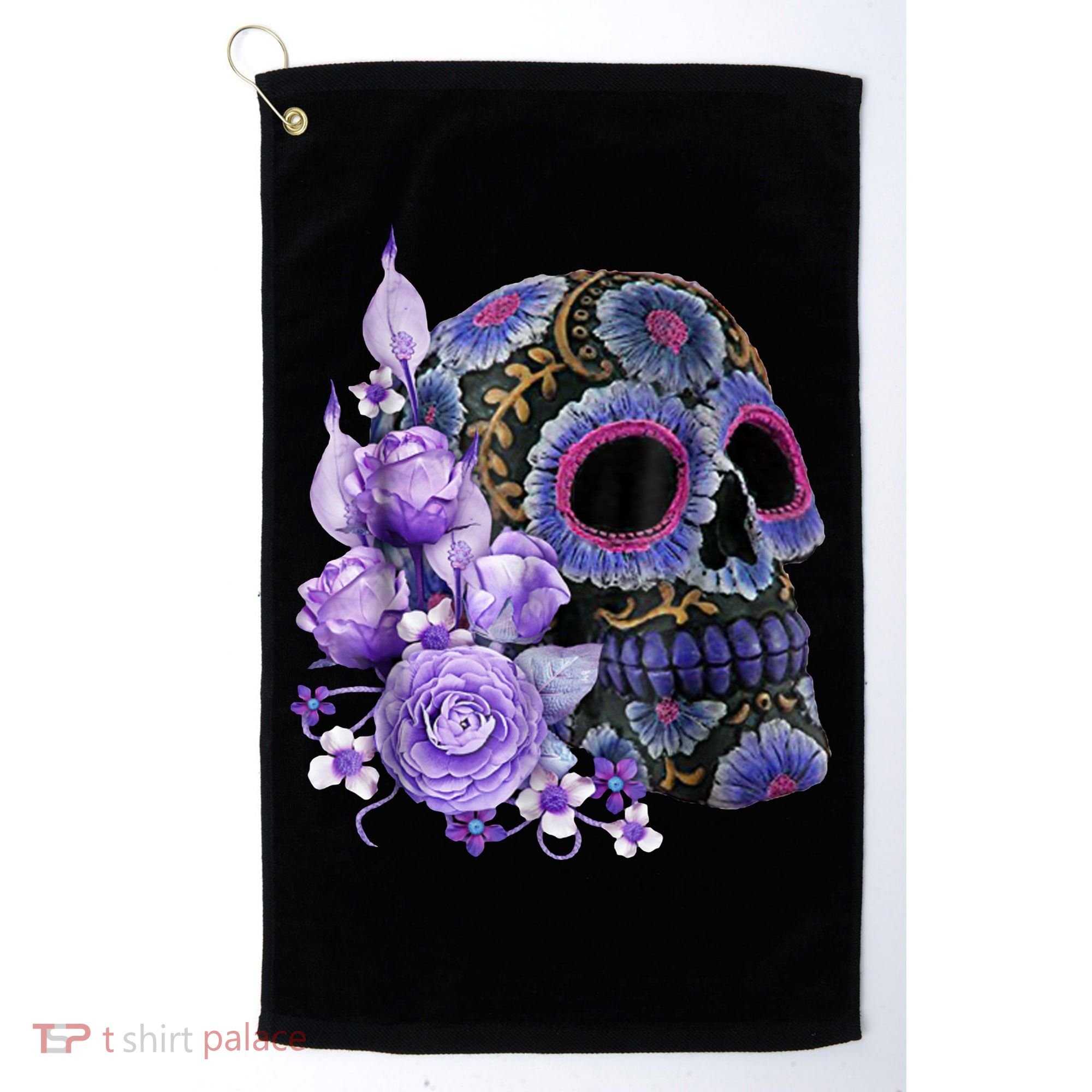 Sugar Purple Rose Skull Floral Golf Towel