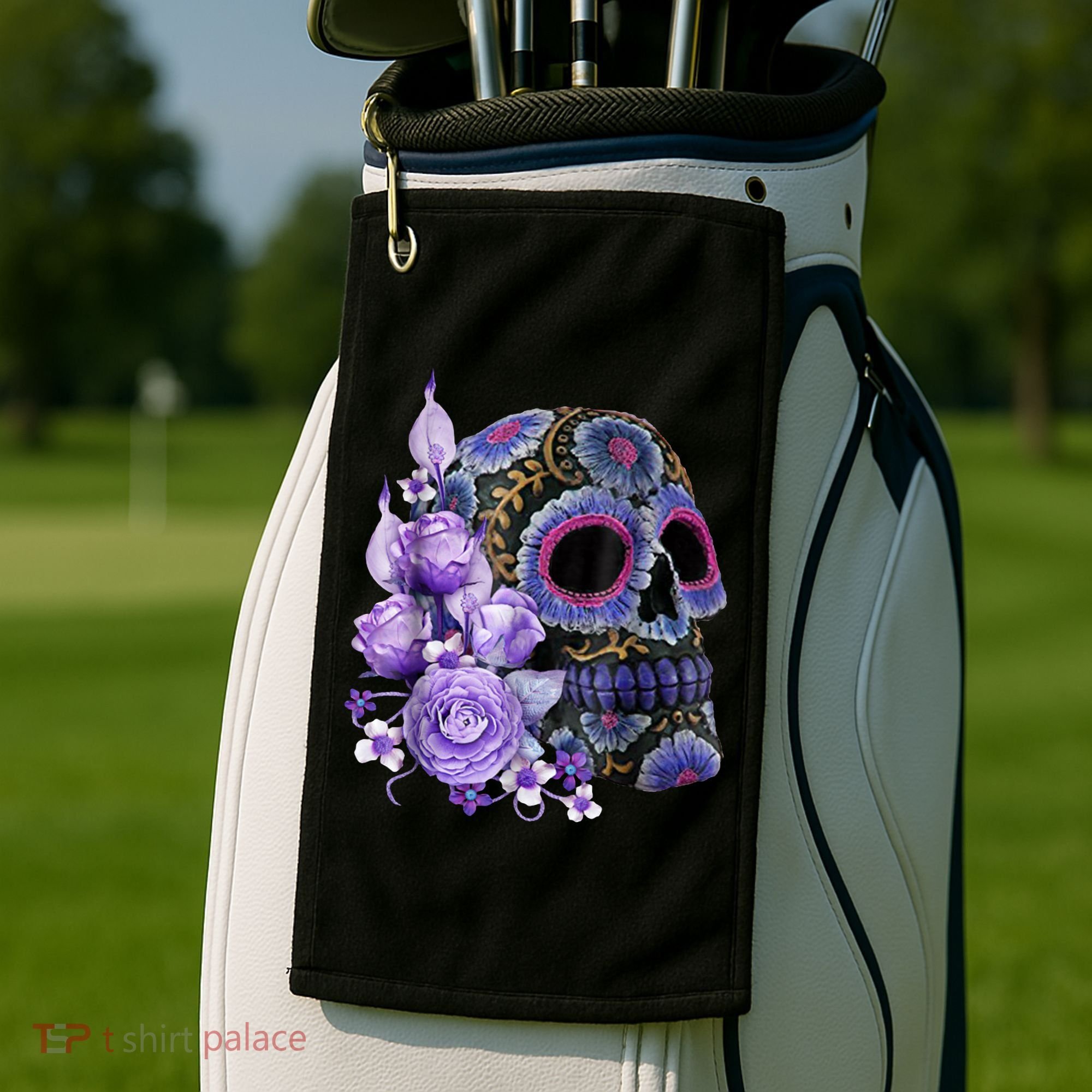 Sugar Purple Rose Skull Floral Golf Towel