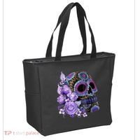 Sugar Purple Rose Skull Floral Tote Bag thumb 2